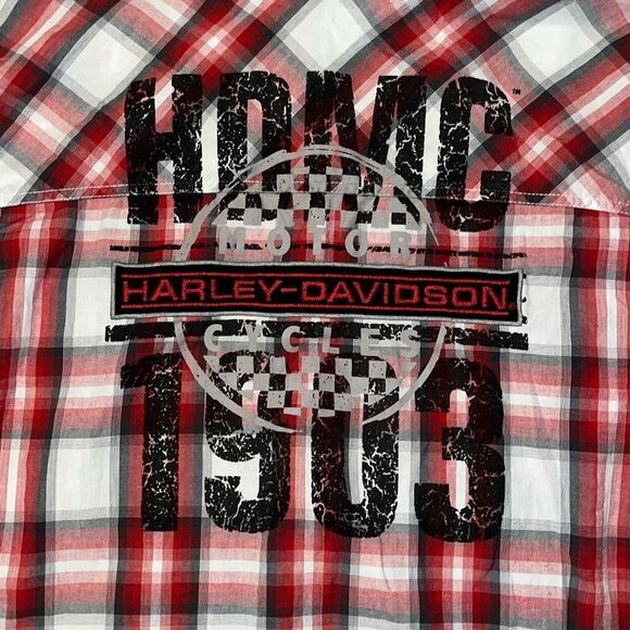 Harley Davidson Red Plaid Short Sleeve Button Front Shirt 2XL - Picture 5 of 7